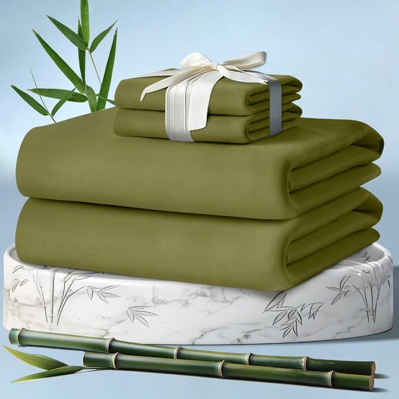 9- NIB Bamboo Sheets Queen Size 4pcs -Ultra Soft & Luxuriously Cooling, 17" Deep - Picture 2 of 8